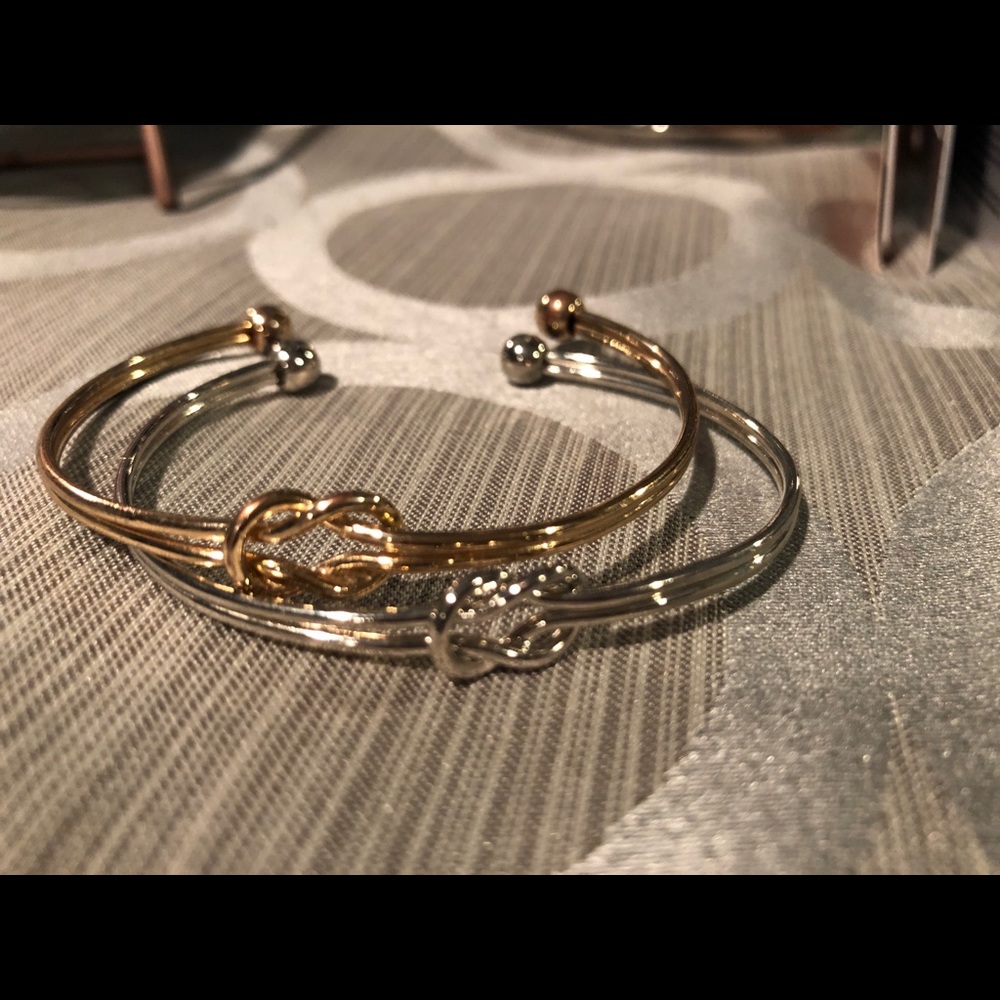 Set of TWO Gold and Silver Twisted Knot Bracelets